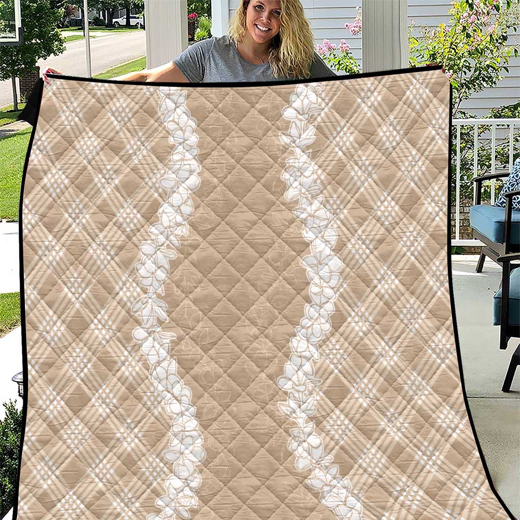 Hawaii Aloha Plumeria Lei Beige Palaka Quilt - Polynesian Pride