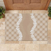 Hawaii Aloha Plumeria Lei Beige Palaka Rubber Doormat - Polynesian Pride