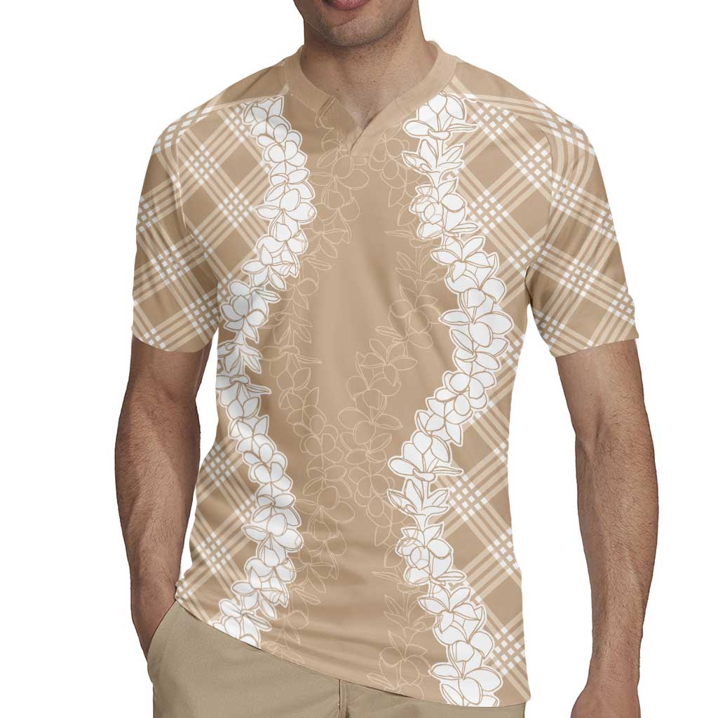 Hawaii Aloha Plumeria Lei Beige Palaka Rugby Jersey - Polynesian Pride