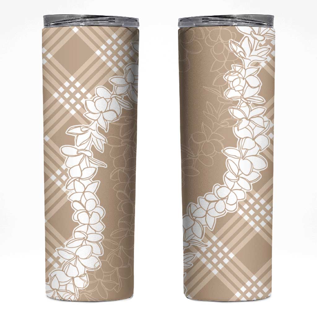 Hawaii Aloha Plumeria Lei Beige Palaka Skinny Tumbler - Polynesian Pride
