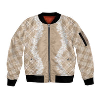 Hawaii Aloha Plumeria Lei Beige Palaka Sleeve Zip Bomber Jacket LT7 Unisex Beige - Polynesian Pride