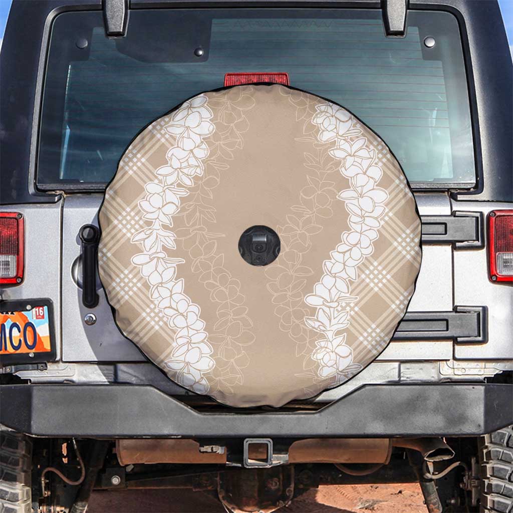 Hawaii Aloha Plumeria Lei Beige Palaka Spare Tire Cover - Polynesian Pride