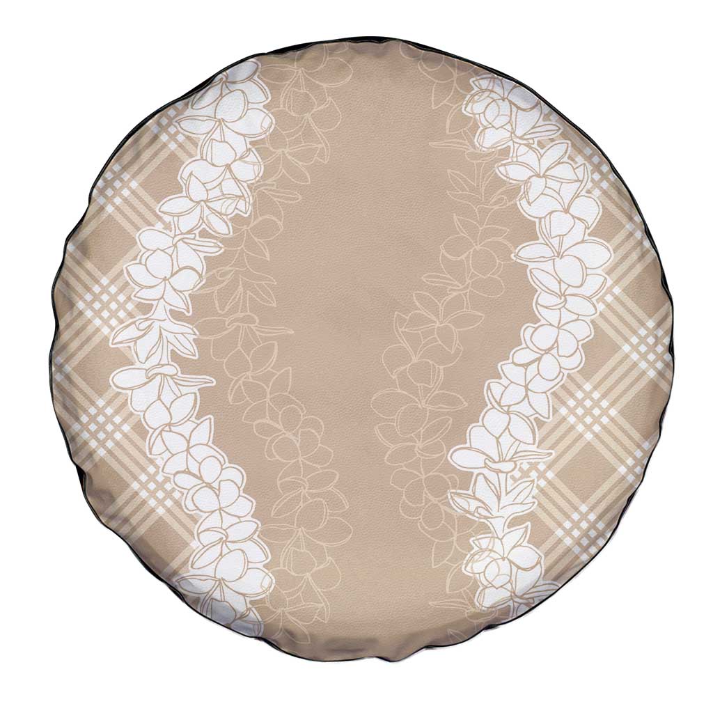 Hawaii Aloha Plumeria Lei Beige Palaka Spare Tire Cover - Polynesian Pride