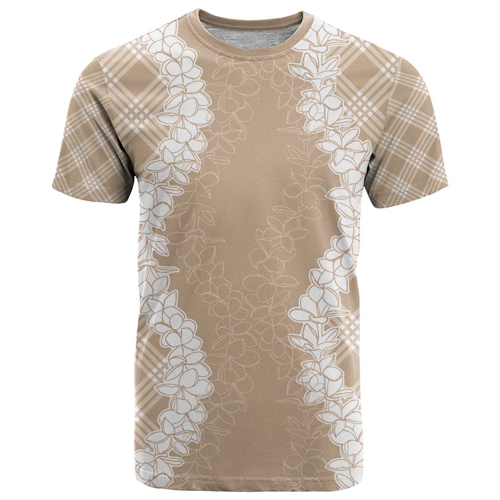 Hawaii Aloha Plumeria Lei Beige Palaka T Shirt - Polynesian Pride