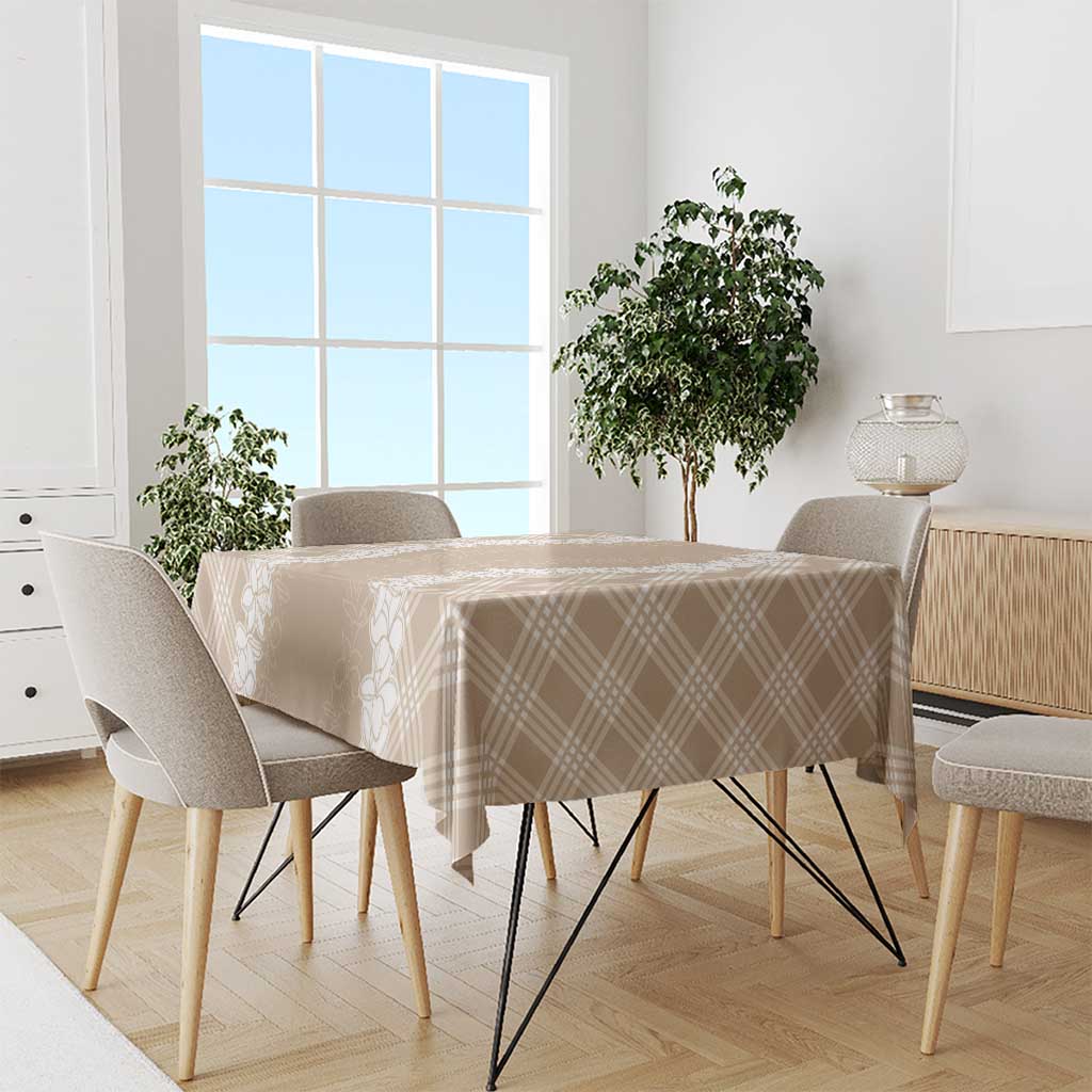 Hawaii Aloha Plumeria Lei Beige Palaka Tablecloth - Polynesian Pride