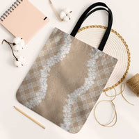 Hawaii Aloha Plumeria Lei Beige Palaka Tote Bag - Polynesian Pride