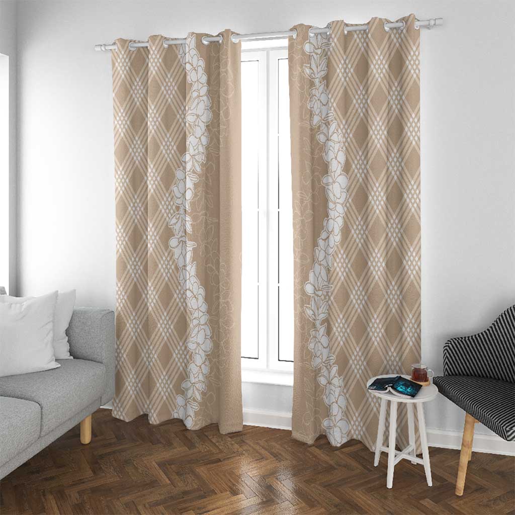 Hawaii Aloha Plumeria Lei Beige Palaka Window Curtain LT7 With Grommets Beige - Polynesian Pride