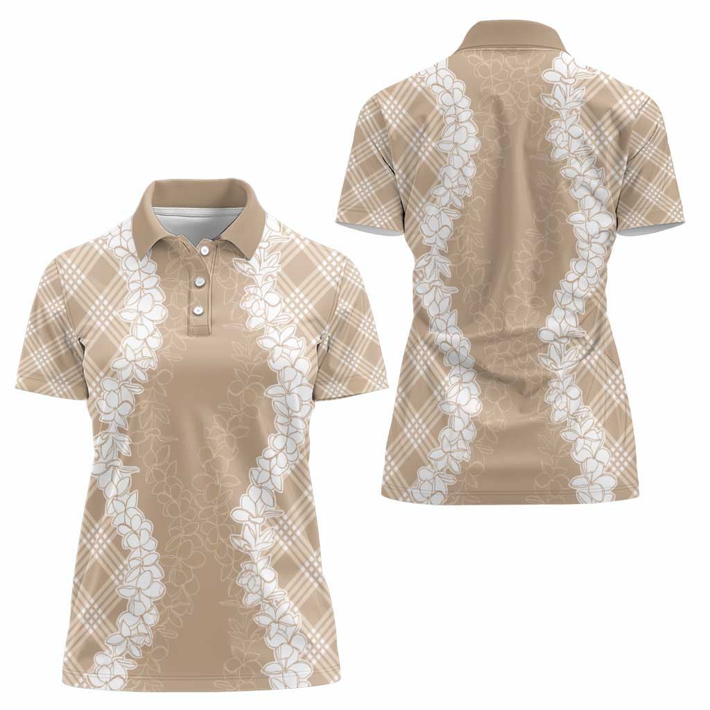 Hawaii Aloha Plumeria Lei Beige Palaka Women Polo Shirt - Polynesian Pride