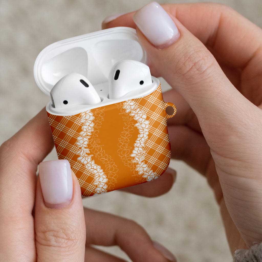 Hawaii Aloha Plumeria Lei Orange Palaka AirPods Case - Polynesian Pride