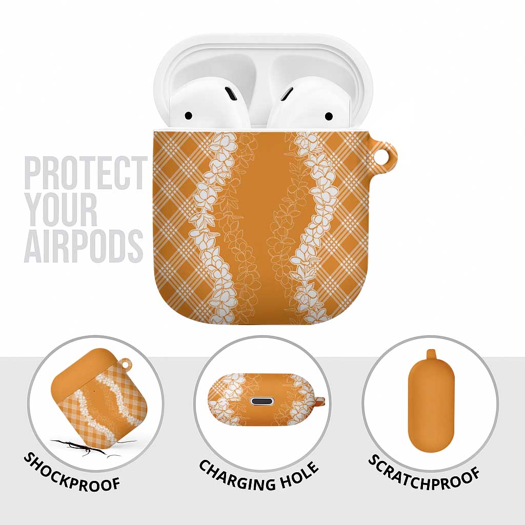 Hawaii Aloha Plumeria Lei Orange Palaka AirPods Case - Polynesian Pride