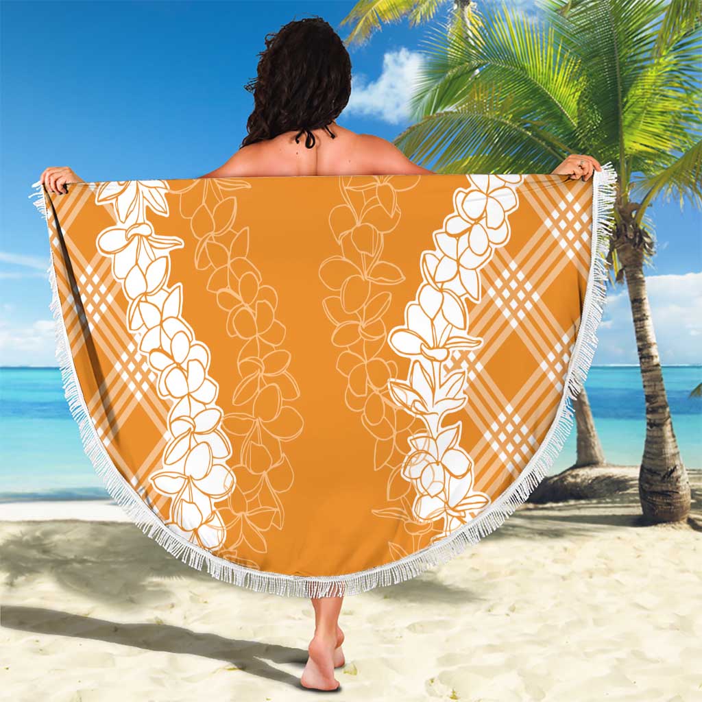 Hawaii Aloha Plumeria Lei Orange Palaka Beach Blanket LT7 - Polynesian Pride