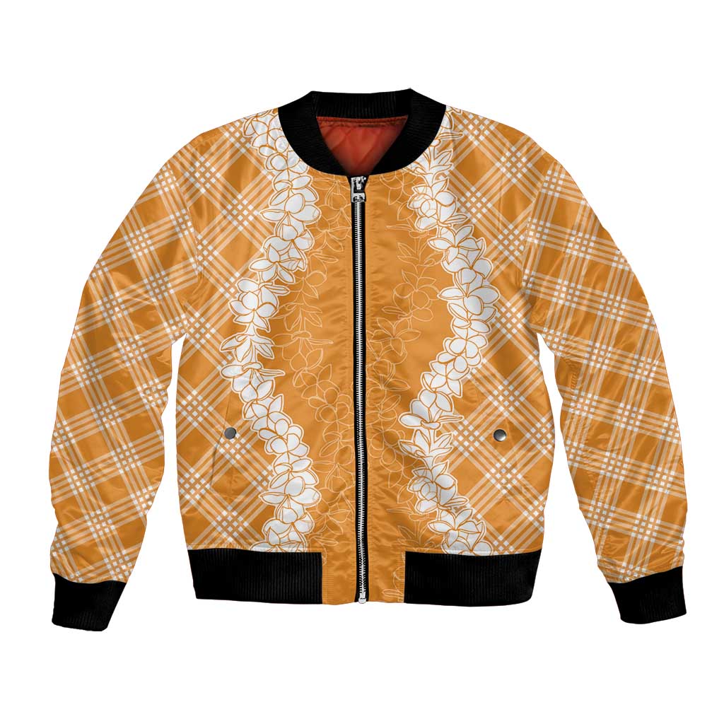 Hawaii Aloha Plumeria Lei Orange Palaka Bomber Jacket LT7 Unisex Orange - Polynesian Pride