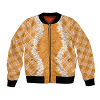 Hawaii Aloha Plumeria Lei Orange Palaka Bomber Jacket LT7 Unisex Orange - Polynesian Pride