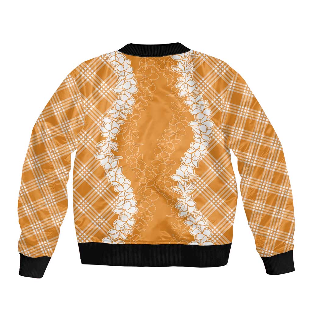 Hawaii Aloha Plumeria Lei Orange Palaka Bomber Jacket LT7 - Polynesian Pride