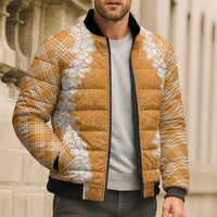 Hawaii Aloha Plumeria Lei Orange Palaka Bomber Puffer Jacket - Polynesian Pride