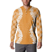Hawaii Aloha Plumeria Lei Orange Palaka Button Sweatshirt - Polynesian Pride