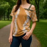 Hawaii Aloha Plumeria Lei Orange Palaka Cross Shoulder Shirt - Polynesian Pride