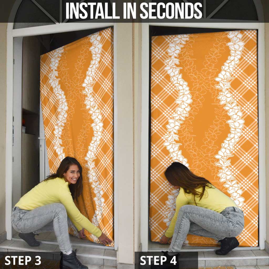 Hawaii Aloha Plumeria Lei Orange Palaka Door Cover - Polynesian Pride