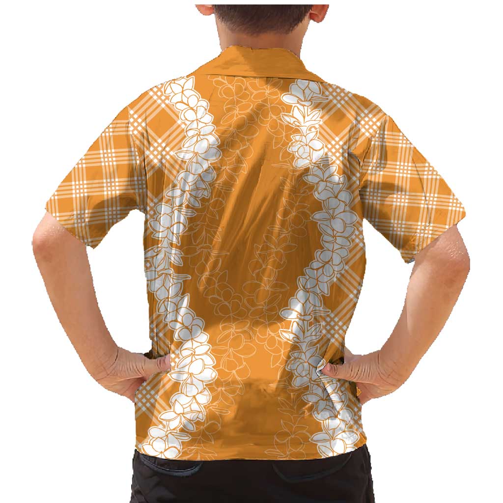 Hawaii Aloha Plumeria Lei Orange Palaka Family Matching Mermaid Dress and Hawaiian Shirt - Polynesian Pride