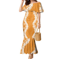 Hawaii Aloha Plumeria Lei Orange Palaka Family Matching Mermaid Dress and Hawaiian Shirt - Polynesian Pride