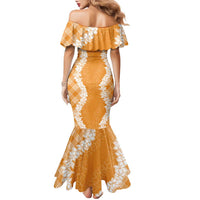 Hawaii Aloha Plumeria Lei Orange Palaka Family Matching Mermaid Dress and Hawaiian Shirt - Polynesian Pride