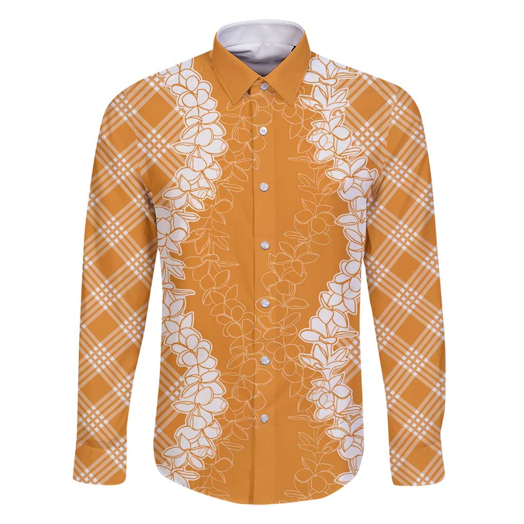 Hawaii Aloha Plumeria Lei Orange Palaka Family Matching Off Shoulder Maxi Dress and Hawaiian Shirt - Polynesian Pride