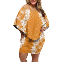 Hawaii Aloha Plumeria Lei Orange Palaka Family Matching Off Shoulder Short Dress and Hawaiian Shirt - Polynesian Pride