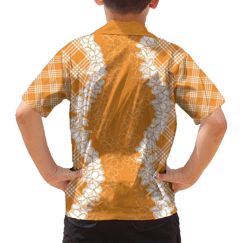 Hawaii Aloha Plumeria Lei Orange Palaka Family Matching Puletasi and Hawaiian Shirt - Polynesian Pride