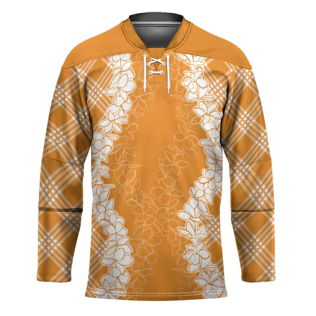 Hawaii Aloha Plumeria Lei Orange Palaka Hockey Jersey - Polynesian Pride