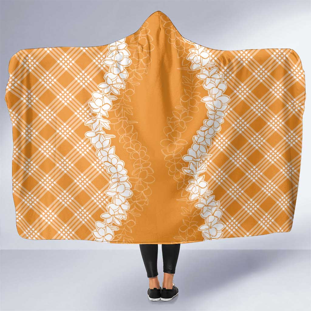 Hawaii Aloha Plumeria Lei Orange Palaka Hooded Blanket LT7 One Size Orange - Polynesian Pride