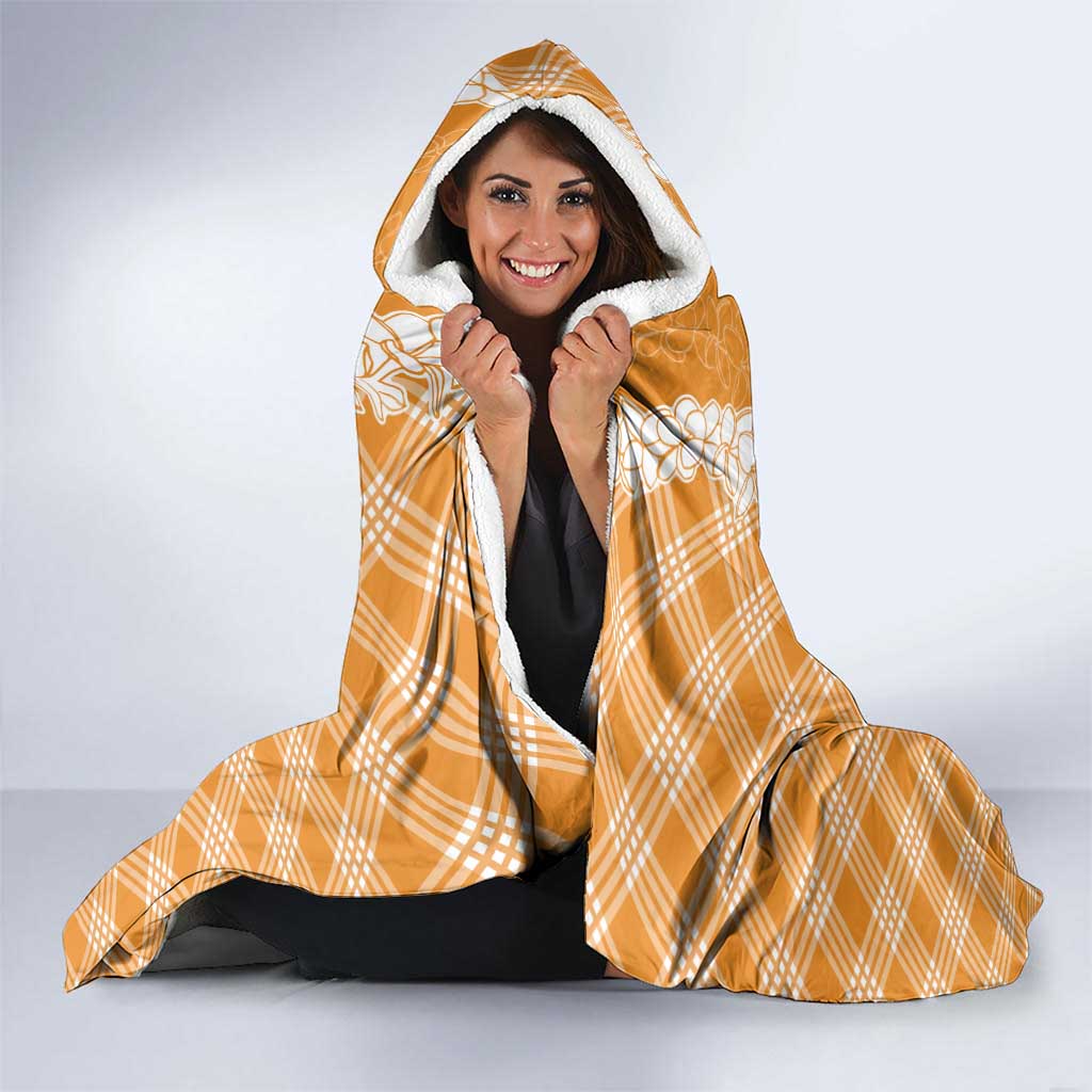 Hawaii Aloha Plumeria Lei Orange Palaka Hooded Blanket LT7 - Polynesian Pride