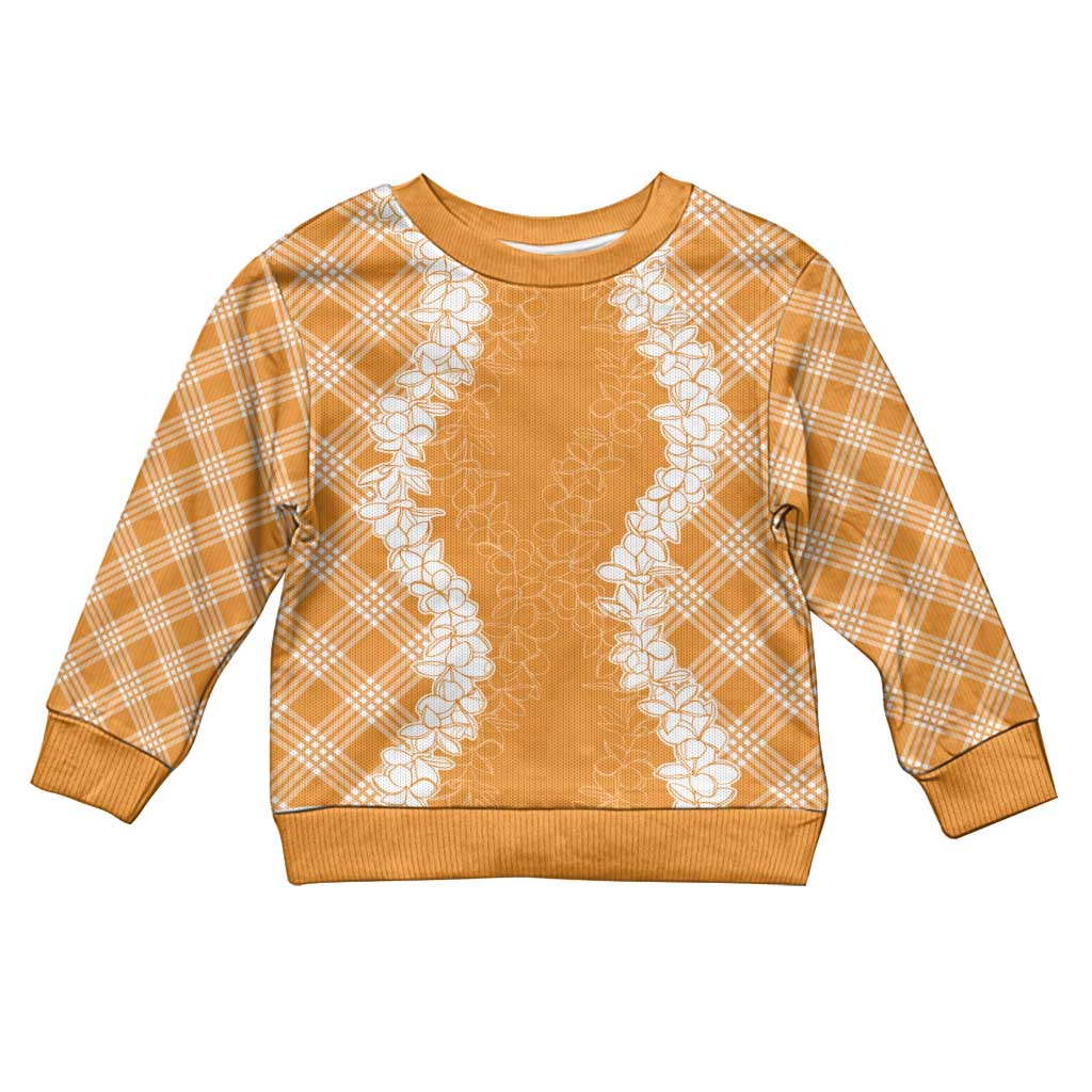 Hawaii Aloha Plumeria Lei Orange Palaka Kid Ugly Christmas Sweater - Polynesian Pride