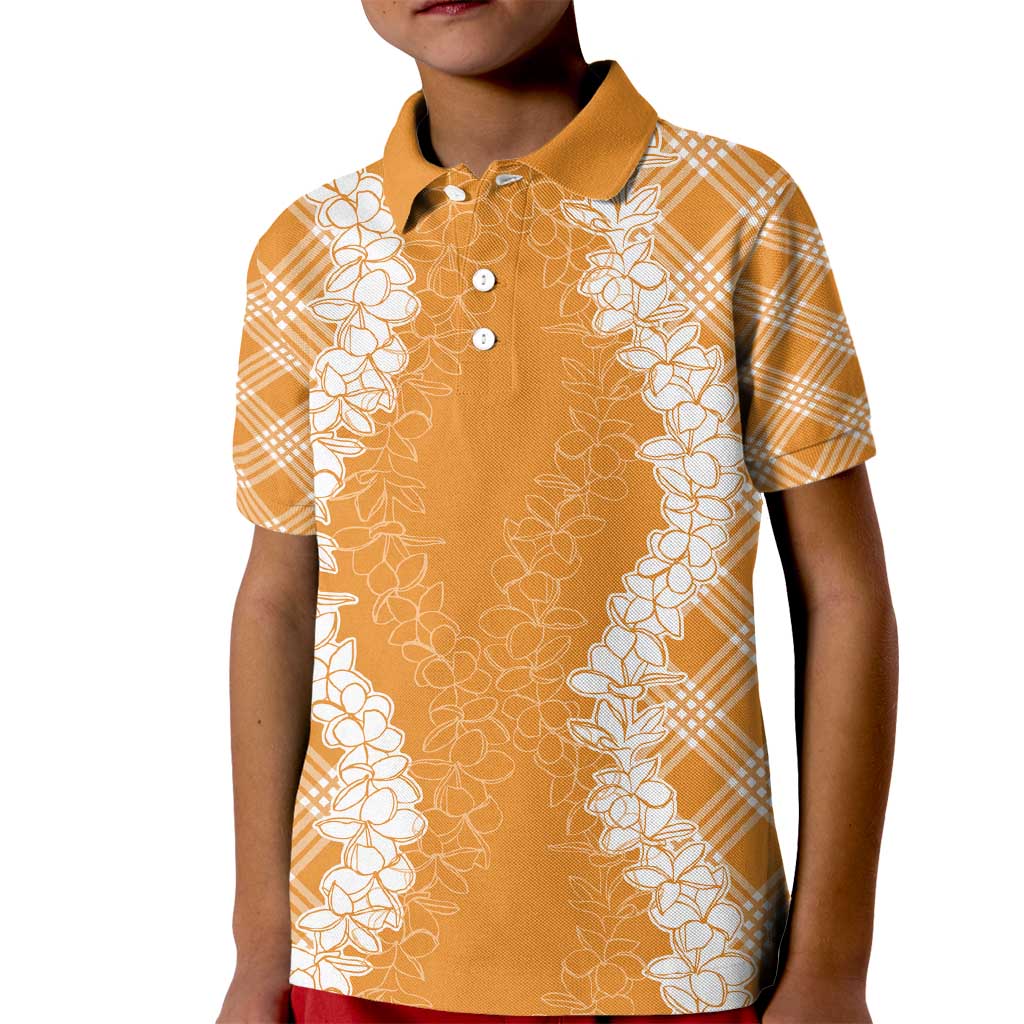 Hawaii Aloha Plumeria Lei Orange Palaka Kid Polo Shirt - Polynesian Pride