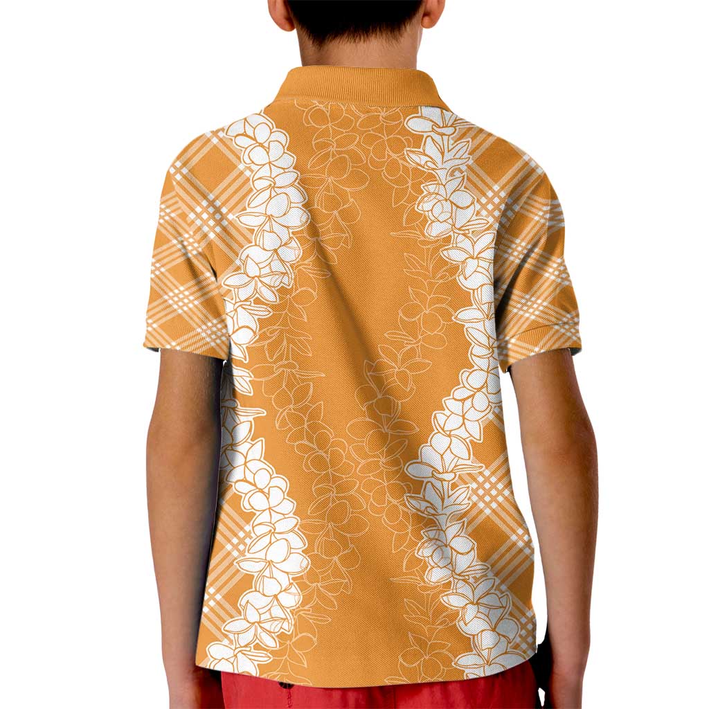 Hawaii Aloha Plumeria Lei Orange Palaka Kid Polo Shirt - Polynesian Pride