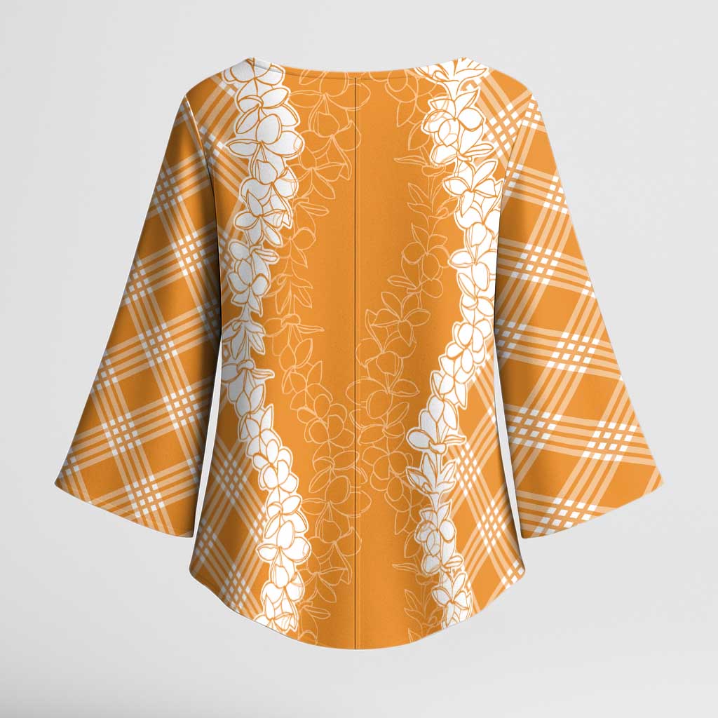 Hawaii Aloha Plumeria Lei Orange Palaka Kimono Sleeve Blouse - Polynesian Pride