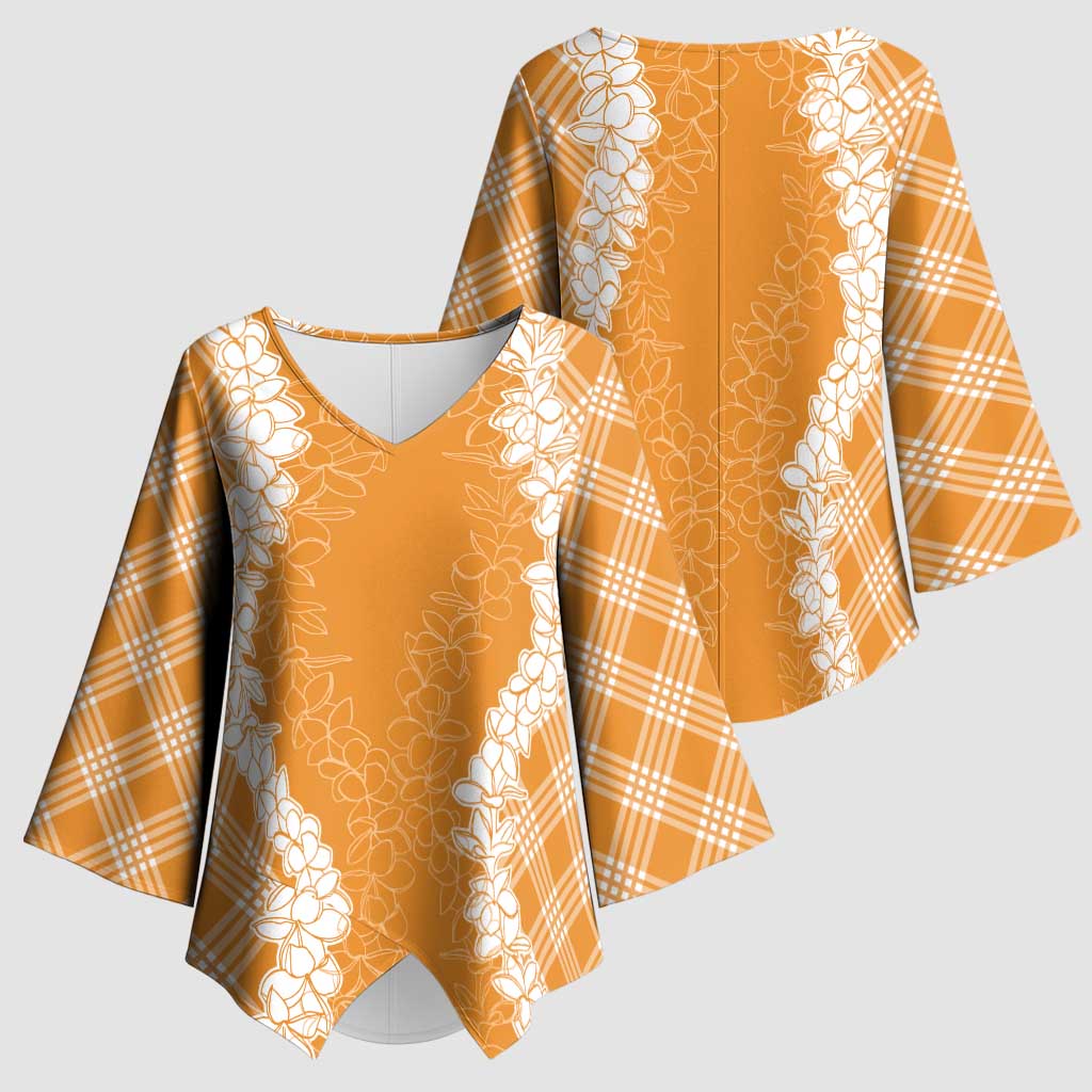 Hawaii Aloha Plumeria Lei Orange Palaka Kimono Sleeve Blouse - Polynesian Pride