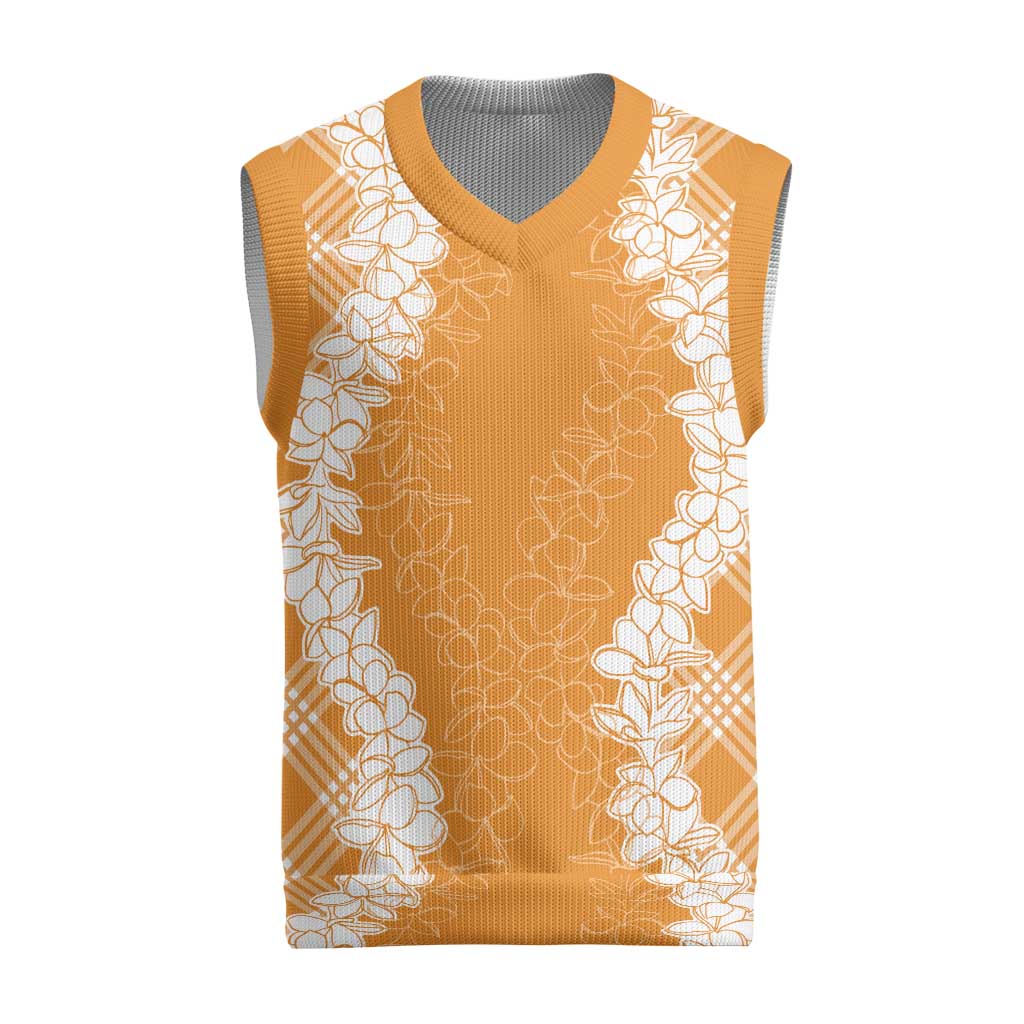 Hawaii Aloha Plumeria Lei Orange Palaka Christmas Knitted V-Neck Vest - Polynesian Pride