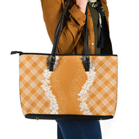 Hawaii Aloha Plumeria Lei Orange Palaka Leather Tote Bag - Polynesian Pride