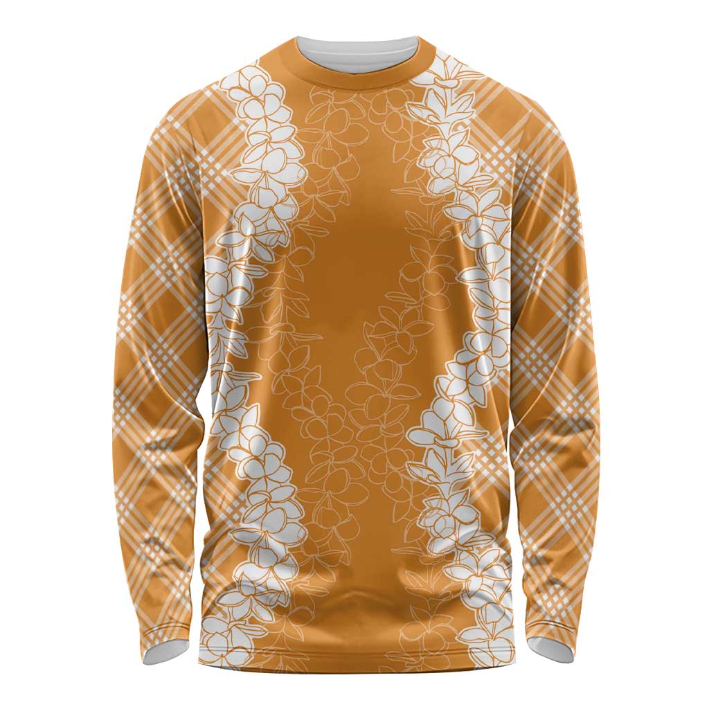 Hawaii Aloha Plumeria Lei Orange Palaka Long Sleeve Shirt - Polynesian Pride