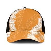 Hawaii Aloha Plumeria Lei Orange Palaka Mesh Trucker Cap - Polynesian Pride