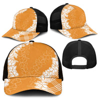 Hawaii Aloha Plumeria Lei Orange Palaka Mesh Trucker Cap - Polynesian Pride
