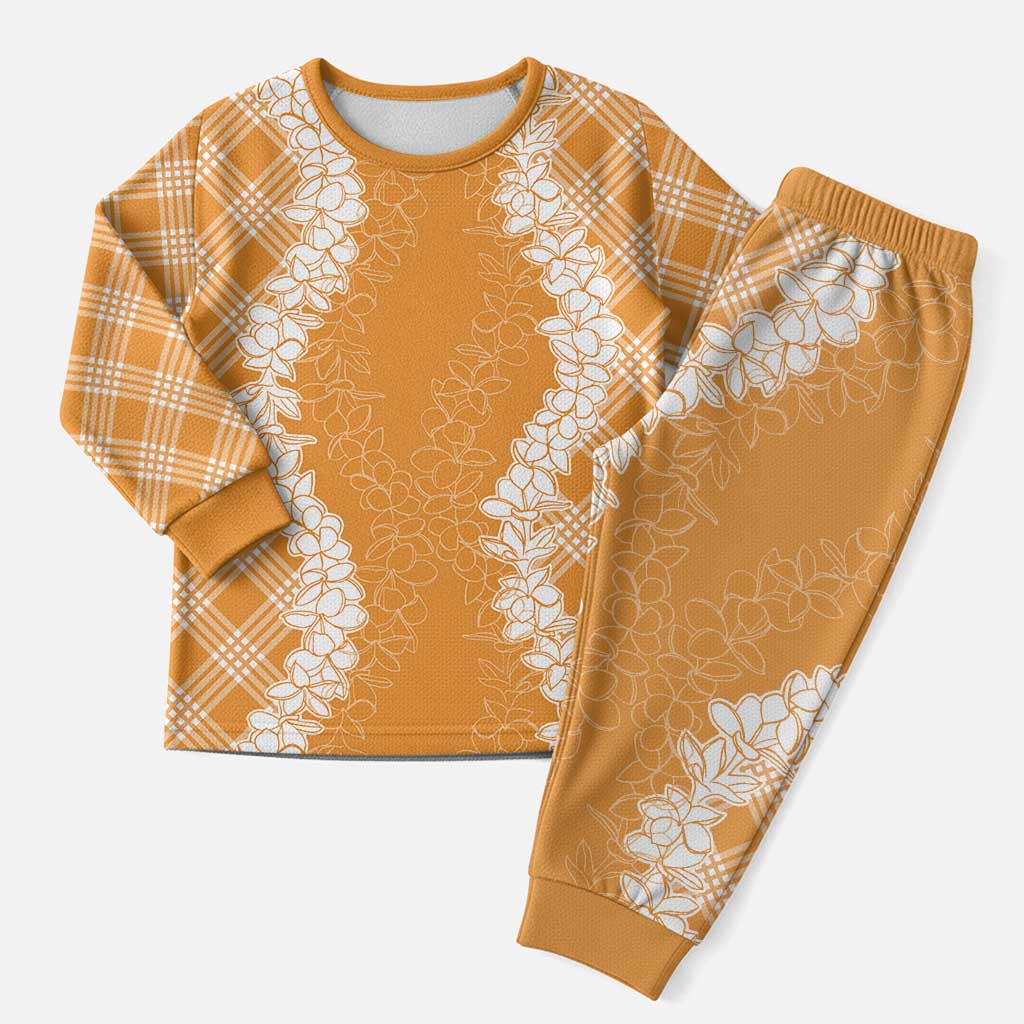 Hawaii Aloha Plumeria Lei Orange Palaka Christmas Pajama Set - Polynesian Pride