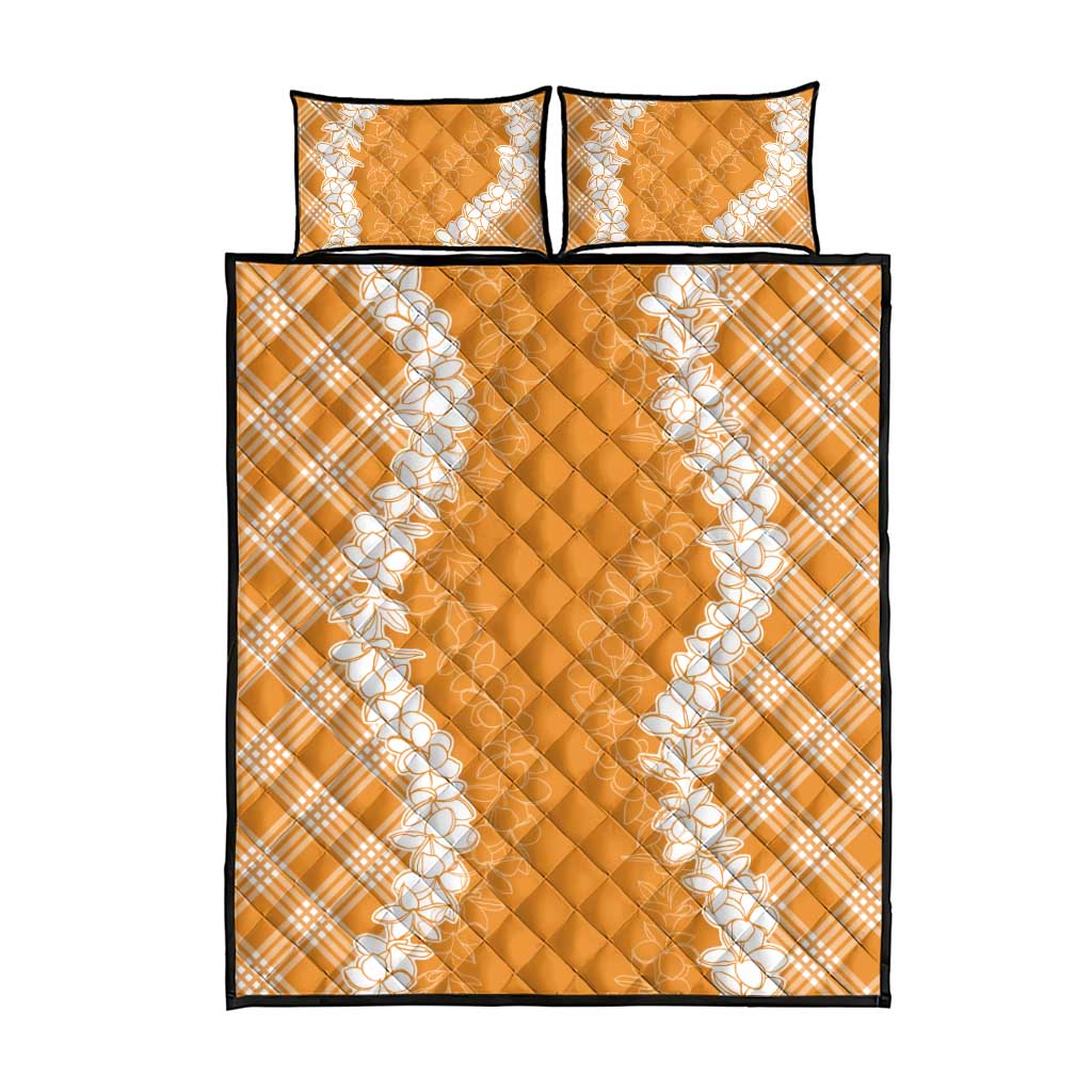 Hawaii Aloha Plumeria Lei Orange Palaka Quilt Bed Set - Polynesian Pride
