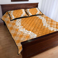 Hawaii Aloha Plumeria Lei Orange Palaka Quilt Bed Set - Polynesian Pride
