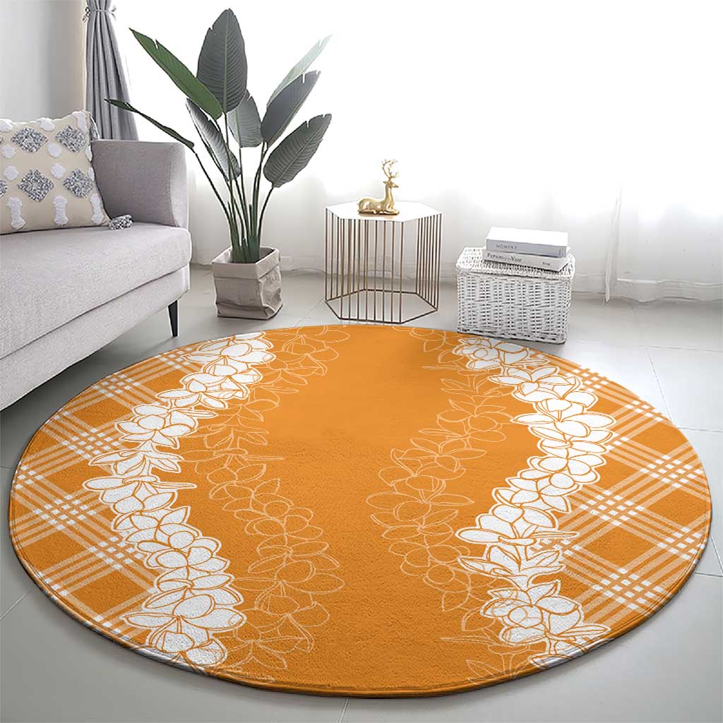 Hawaii Aloha Plumeria Lei Orange Palaka Round Carpet LT7 - Polynesian Pride