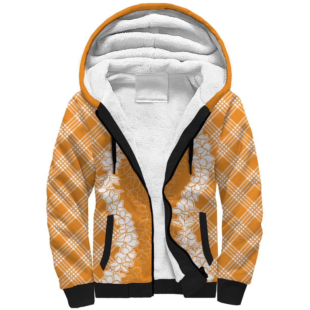 Hawaii Aloha Plumeria Lei Orange Palaka Sherpa Hoodie - Polynesian Pride