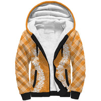 Hawaii Aloha Plumeria Lei Orange Palaka Sherpa Hoodie - Polynesian Pride