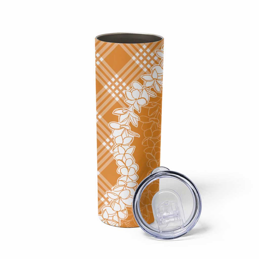 Hawaii Aloha Plumeria Lei Orange Palaka Skinny Tumbler - Polynesian Pride