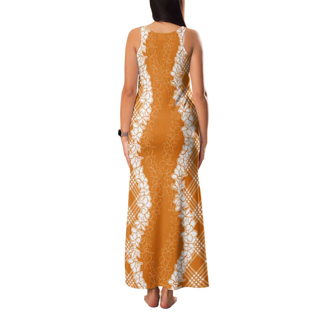 Hawaii Aloha Plumeria Lei Orange Palaka Tank Maxi Dress - Polynesian Pride