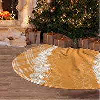 Hawaii Aloha Plumeria Lei Orange Palaka Tree Skirt - Polynesian Pride